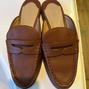 Ralph Lauren Tan Leather women’s loafers Slip-Ons NEW
